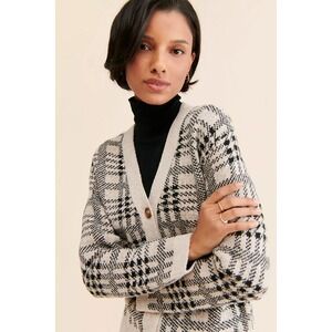Theo & Spence Plaid Grandpa Cardigan Knit Sweater Women's Beige Black Size Large